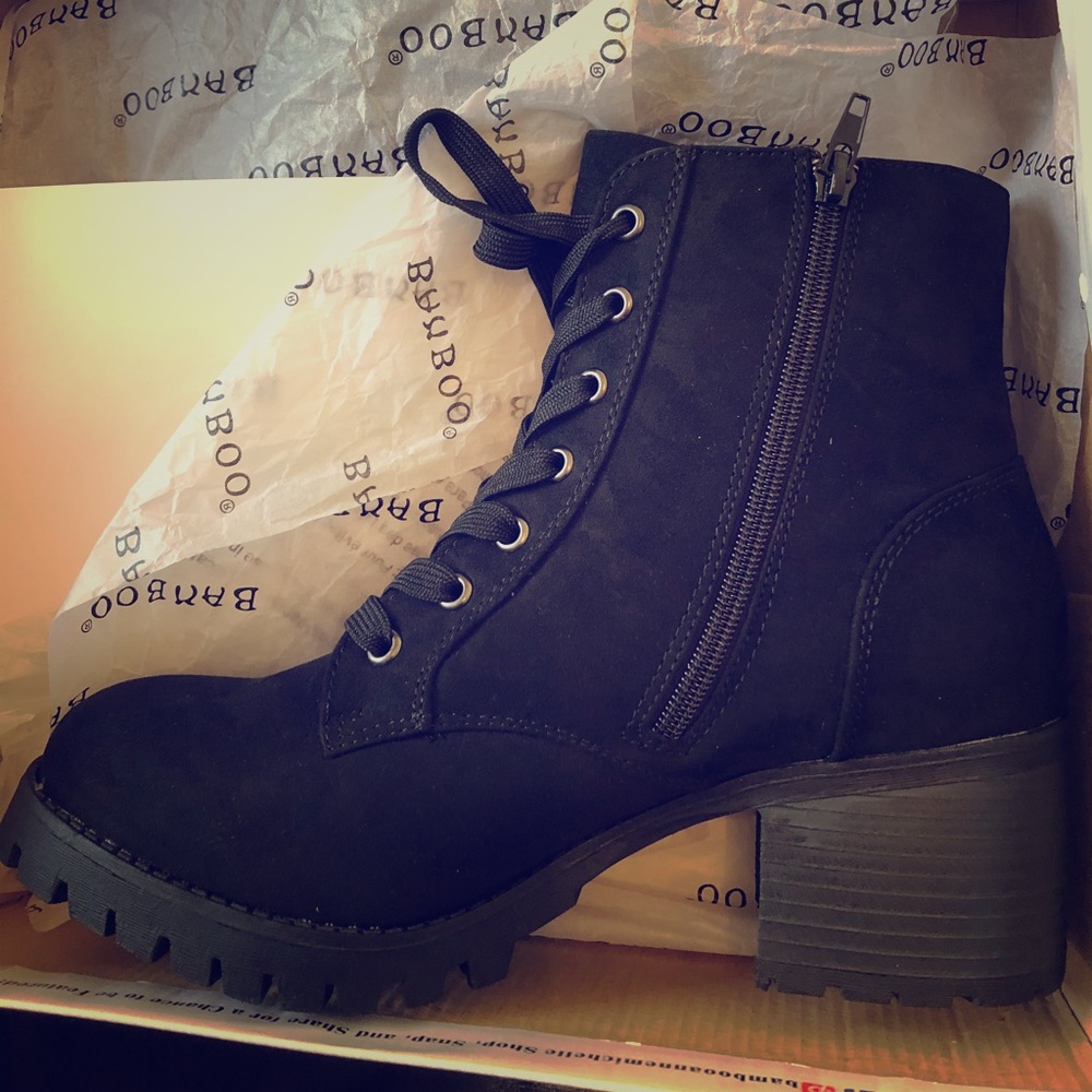 Chunky heal suede combat boot